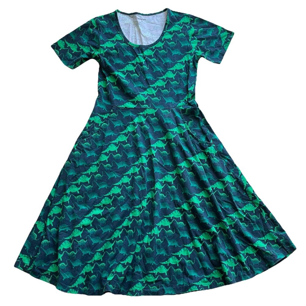 Svaha Dress XS Dinosaur Print Stegosaurus 100% Cotton Pullover Pockets STEAM - Picture 1 of 12
